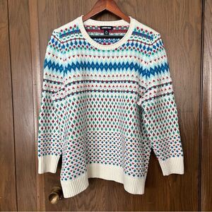 Lands’ End Fair Isle Sweater Cotton Wool Blend Crew Neck Winter